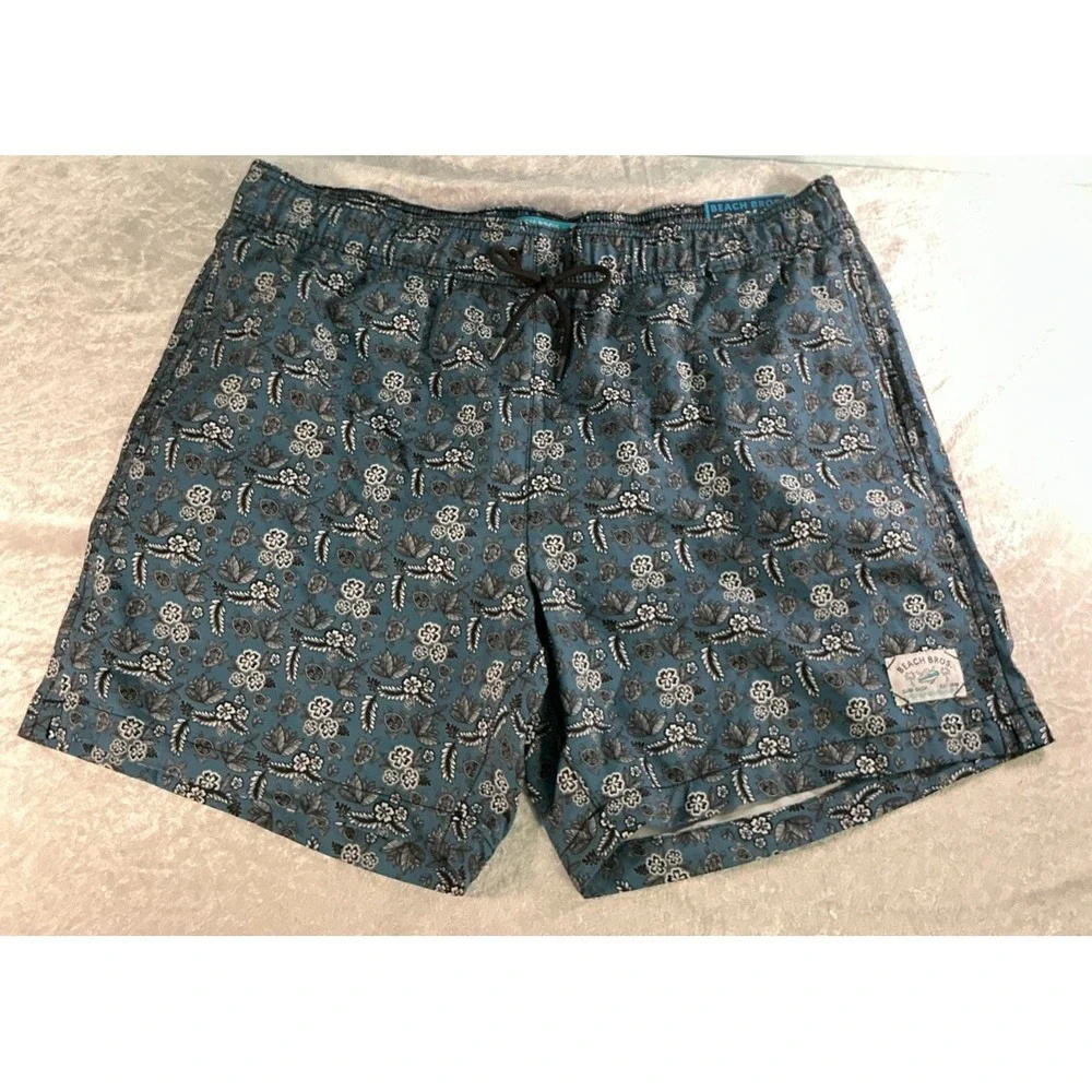 NWT Beach Bros Swim Trunks XL Mens Print Elastic Tie Waist Board Shorts